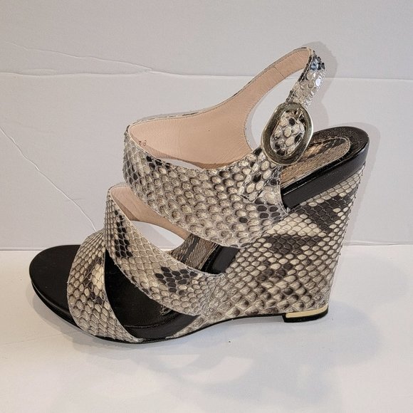 Vintage Sergio Rossi Python Wedge Sandals, 4" Heel - Picture 2 of 6